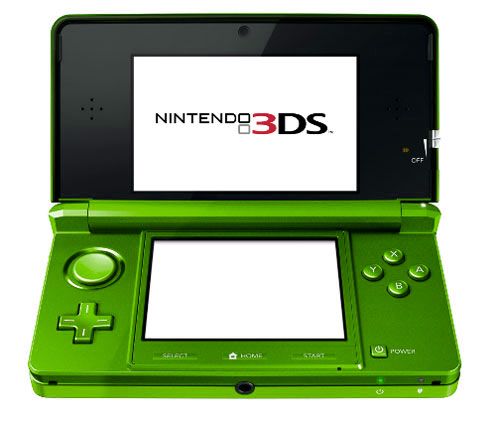 Nintendo 3DS zepředu se zaplým horním displeyem